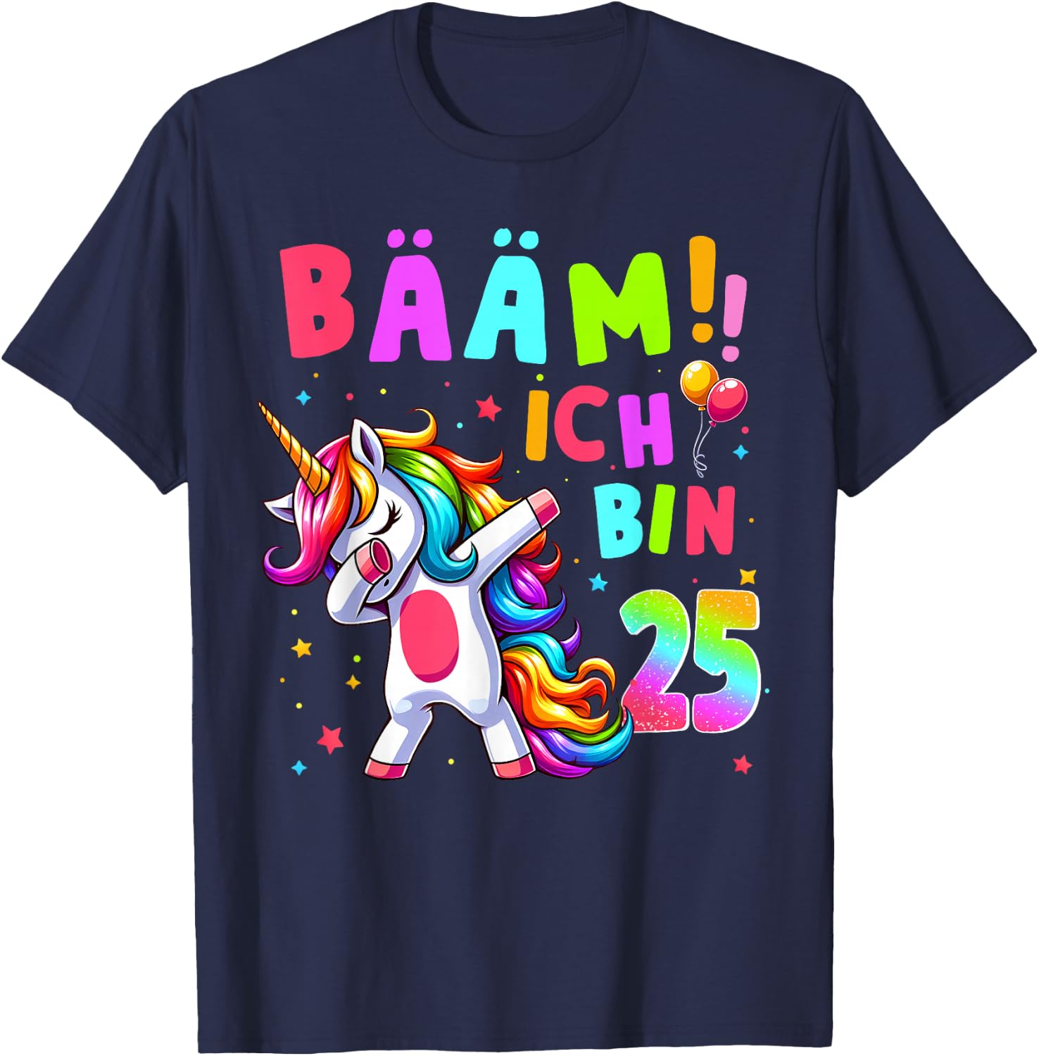 25th Birthday Girl 25 Years Dancing Funny Unicorn T-Shirt - T-Shirt | Navy