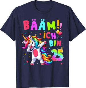 25th Birthday Girl 25 Years Dancing Funny Unicorn T-Shirt - T-Shirt | Navy