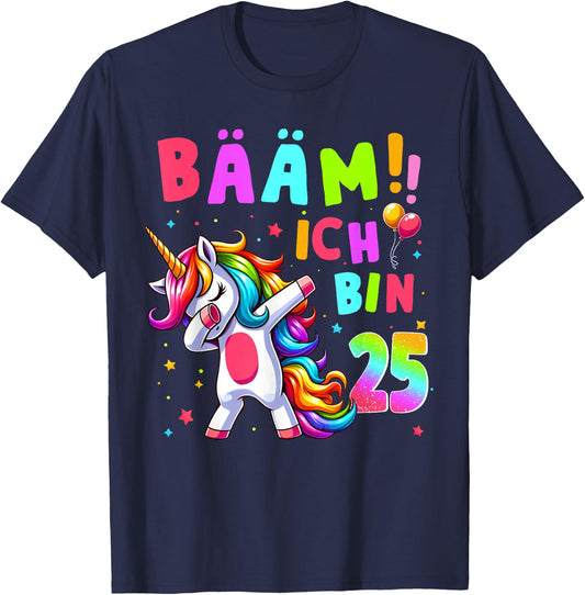 25th Birthday Girl 25 Years Dancing Funny Unicorn T-Shirt - T-Shirt | Navy