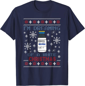 Dreaming of a White Christmas Propofol Ugly Xmas Sweater T-Shirt - T-Shirt | Navy