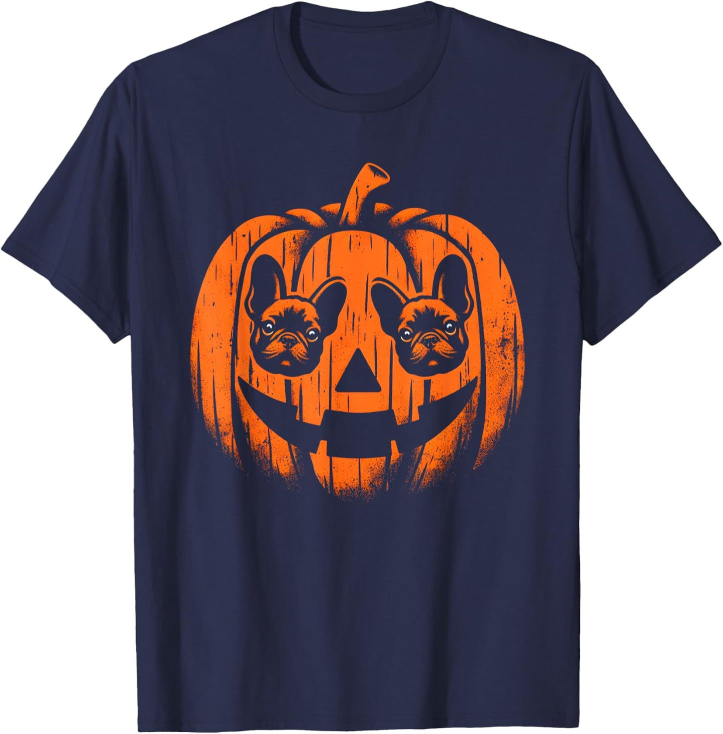 Dog Halloween French Bulldog Jack O Lantern Pumpkin Women Kids T-Shirt - T-Shirt | Navy
