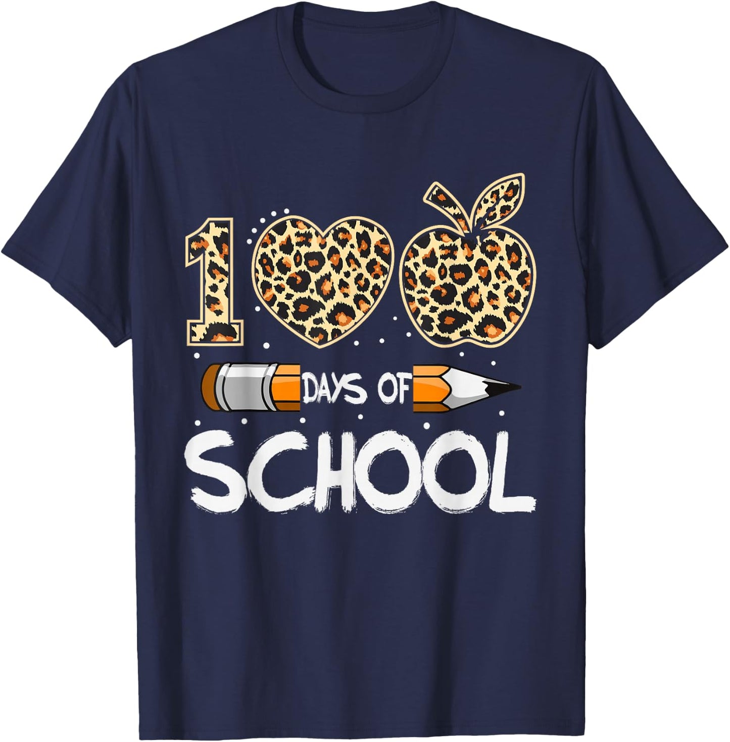 100 Days of School Leopard Teacher Kids 100th Day of School T-Shirt - T-Shirt | Navy