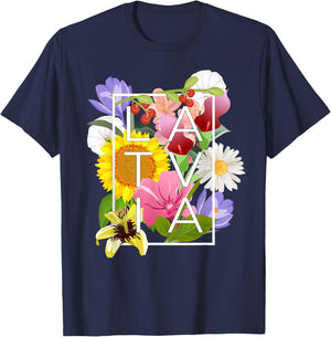 Flowers of Latvia Word Art - Latvian Pride T-Shirt - T-Shirt | Navy
