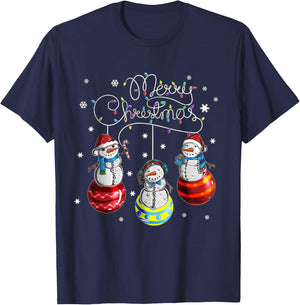 Merry Christmas Bauble Motif Festive Snowman , black T-Shirt - T-Shirt | Navy