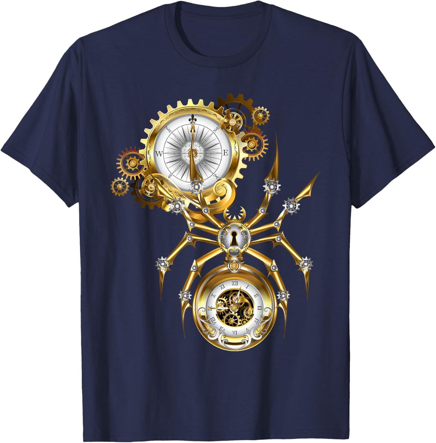 Steampunk Spider Watch Compass , black T-Shirt - T-Shirt | Navy