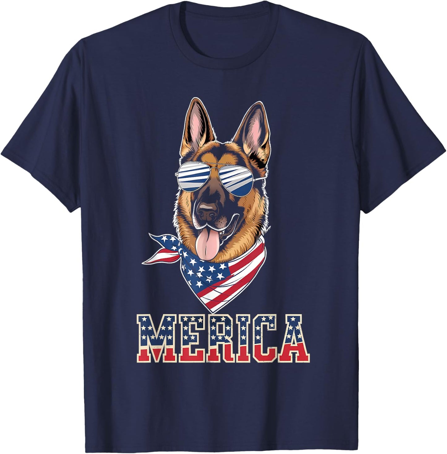 Merica German Shepherd Dog 4th of July American Flag T-Shirt - T-Shirt | Navy