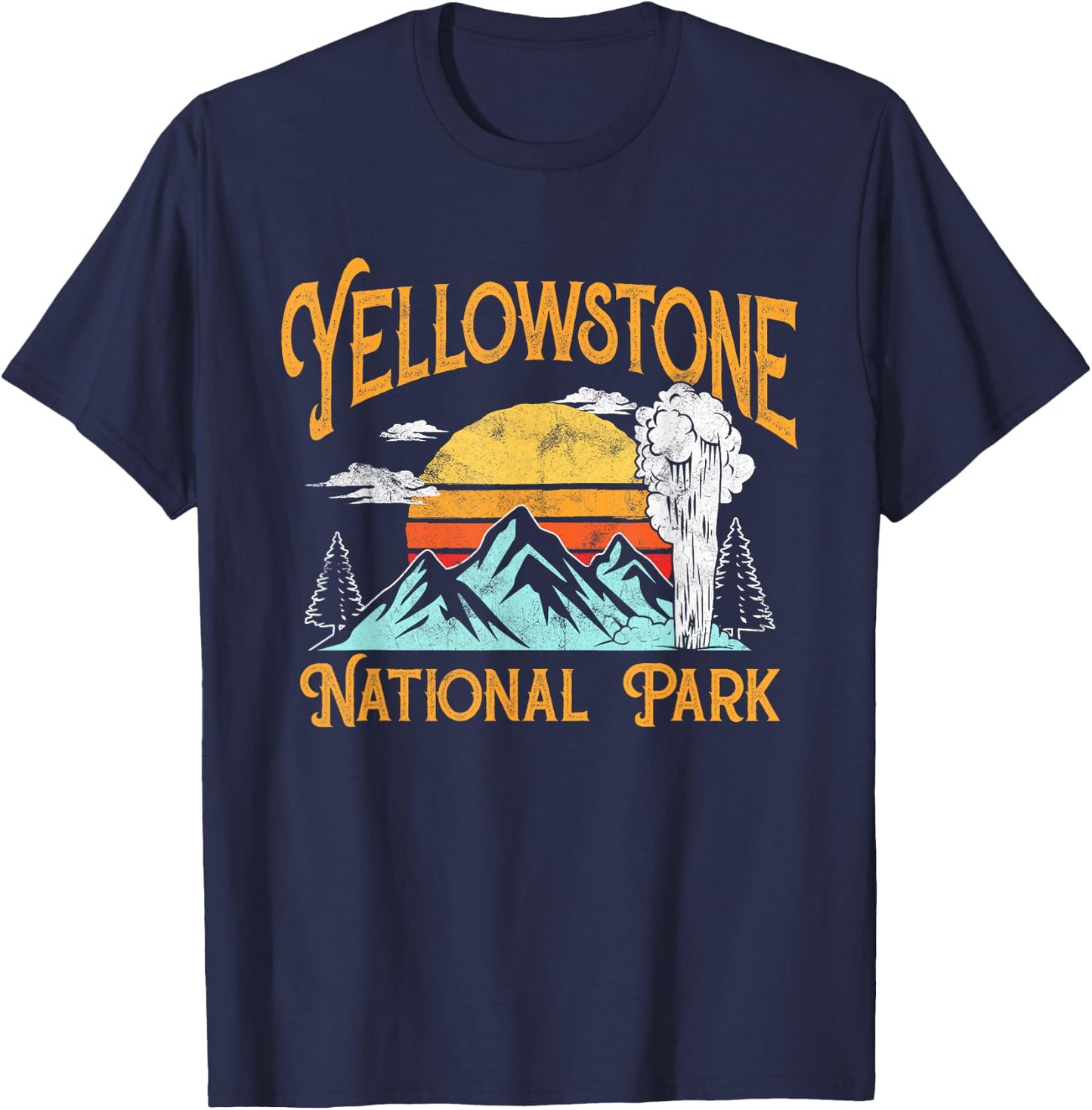 Vintage Yellowstone National Park Retro 80's Graphic T-Shirt - T-Shirt | Navy