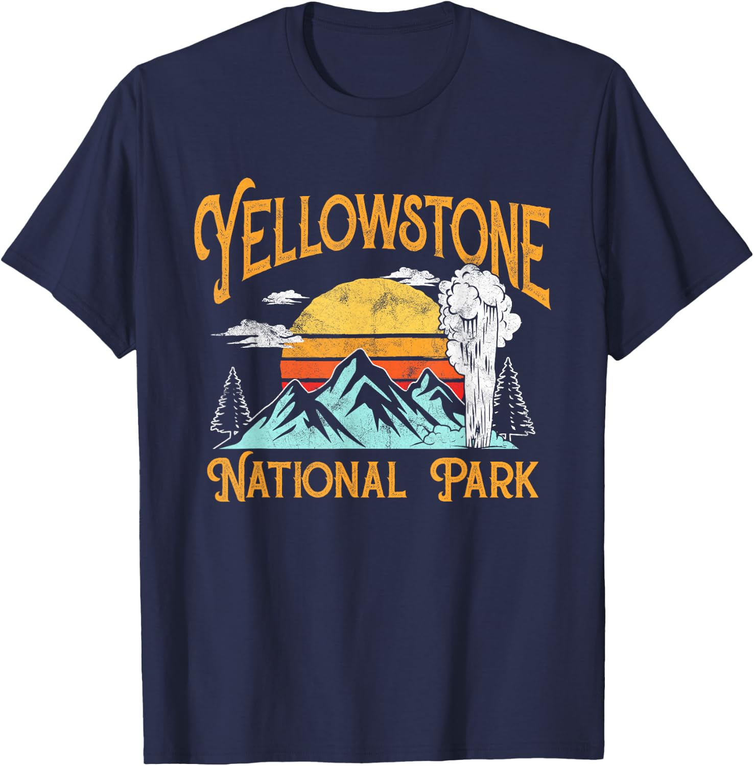 Vintage Yellowstone National Park Retro 80's Graphic T-Shirt - T-Shirt | Navy