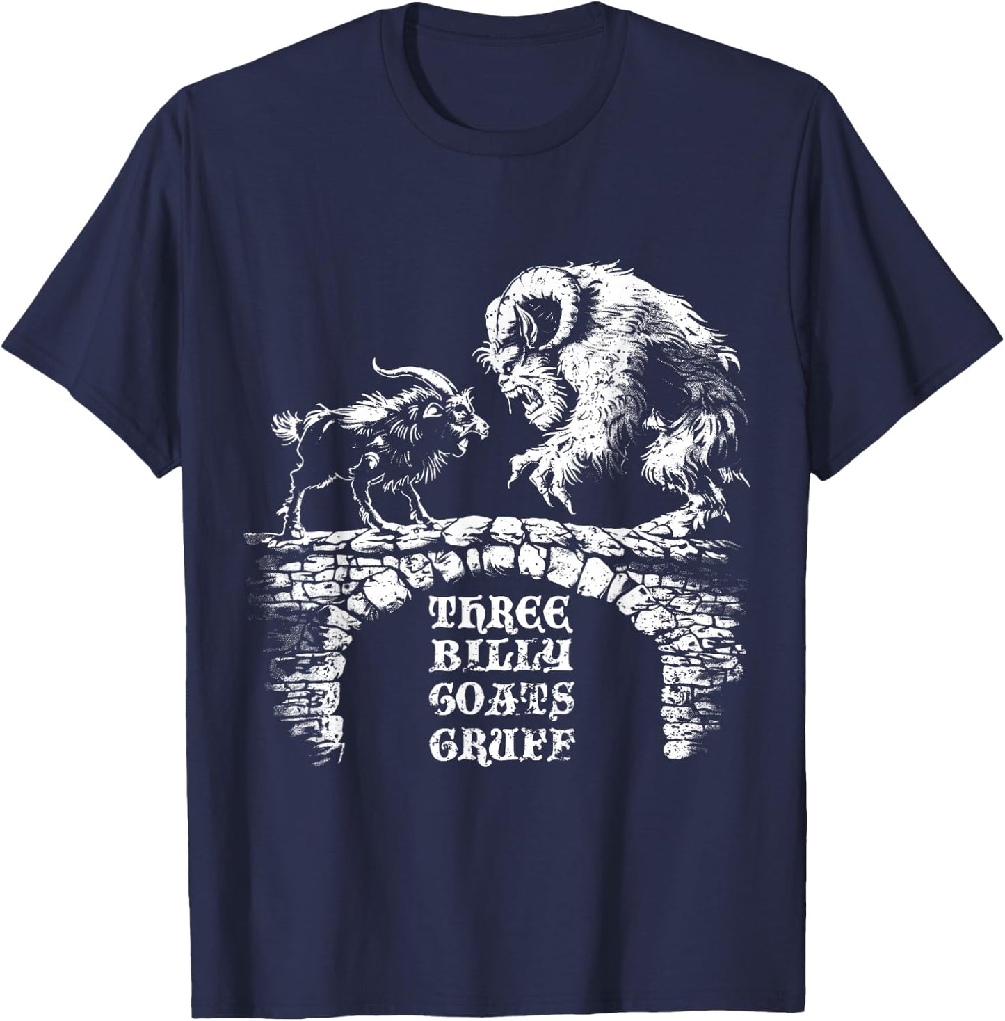 Three Billy Goats Gruff Fairytale Vintage T-Shirt - T-Shirt | Navy