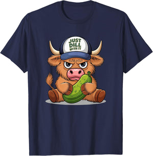 Scottish Cute Highland Cow Pickle Hat Just Dill With It T-Shirt - T-Shirt | Navy