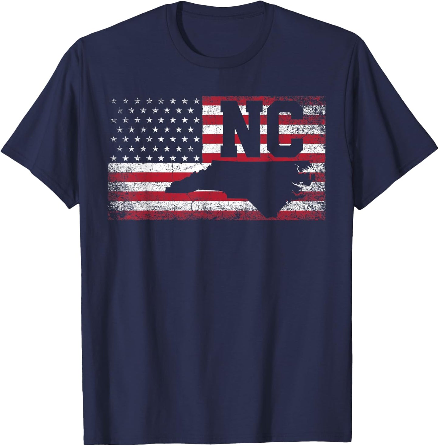 American Flag North Carolina 4th of July Vintage Men Women T-Shirt - T-Shirt | Navy