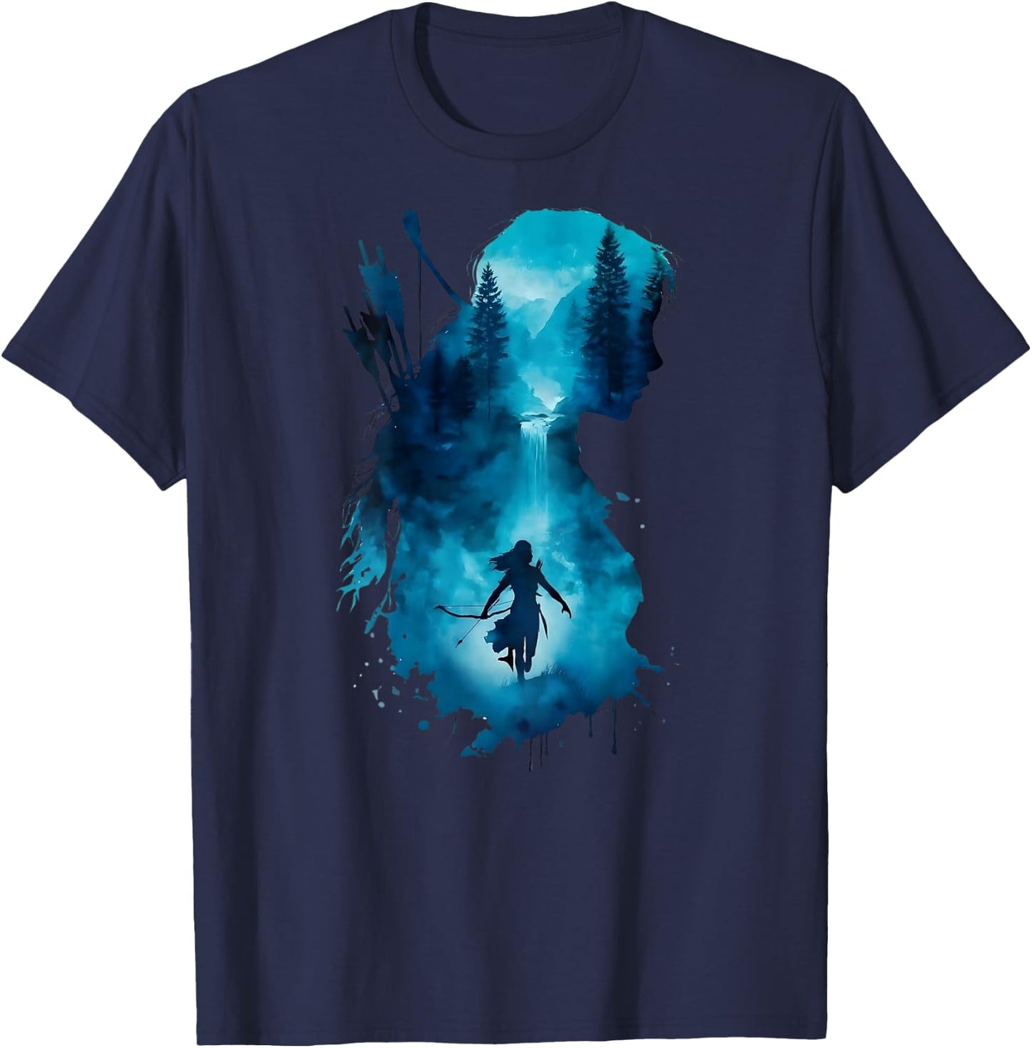 Regenbogen Frau Aquarell Wald - Bogenschießen Natur Kunst T-Shirt - T-Shirt | Navy