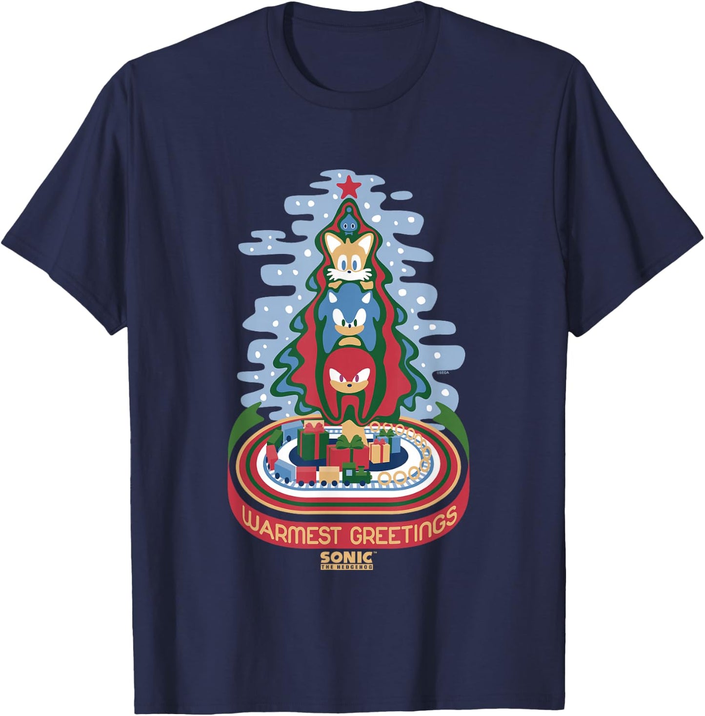 Sonic The Hedgehog Christmas Warmest Greetings Vintage T-Shirt - T-Shirt | Navy