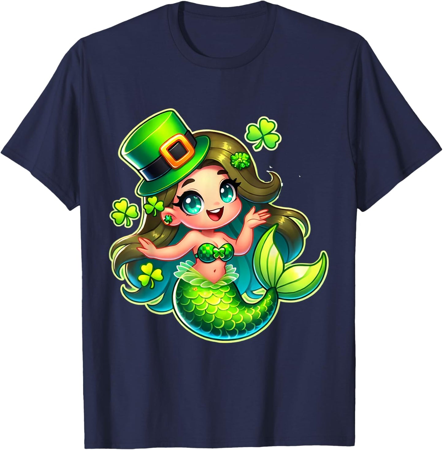 St. Patricks Day Mermaid Leprechaun Men Women Kids T-Shirt - T-Shirt | Navy