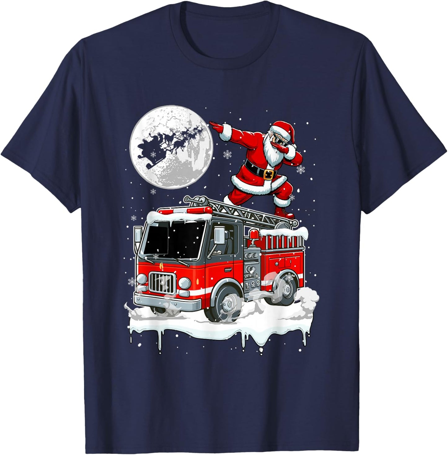 Santa Dabbing On Fire Truck Christmas Driver Lover Kids T-Shirt - T-Shirt | Navy