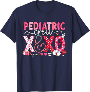 XOXO Nurse Pediatric Crew Nurse Valentine Leopard Crew PEDS T-Shirt - T-Shirt | Navy