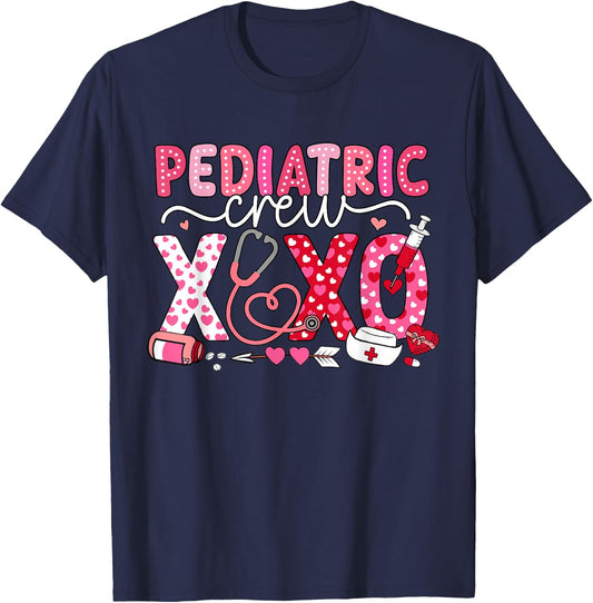 XOXO Nurse Pediatric Crew Nurse Valentine Leopard Crew PEDS T-Shirt - T-Shirt | Navy