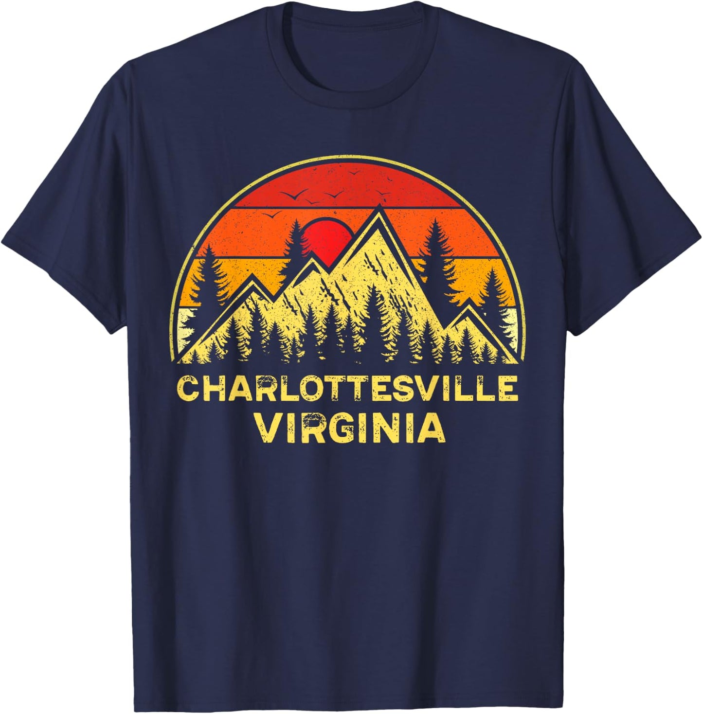 Charlottesville Virginia VA Mountains Hiking Souvenir Retro T-Shirt - T-Shirt | Navy