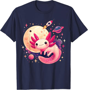 Cute Space Axolotl Kawaii Anime Pastel Goth T-Shirt - T-Shirt | Navy