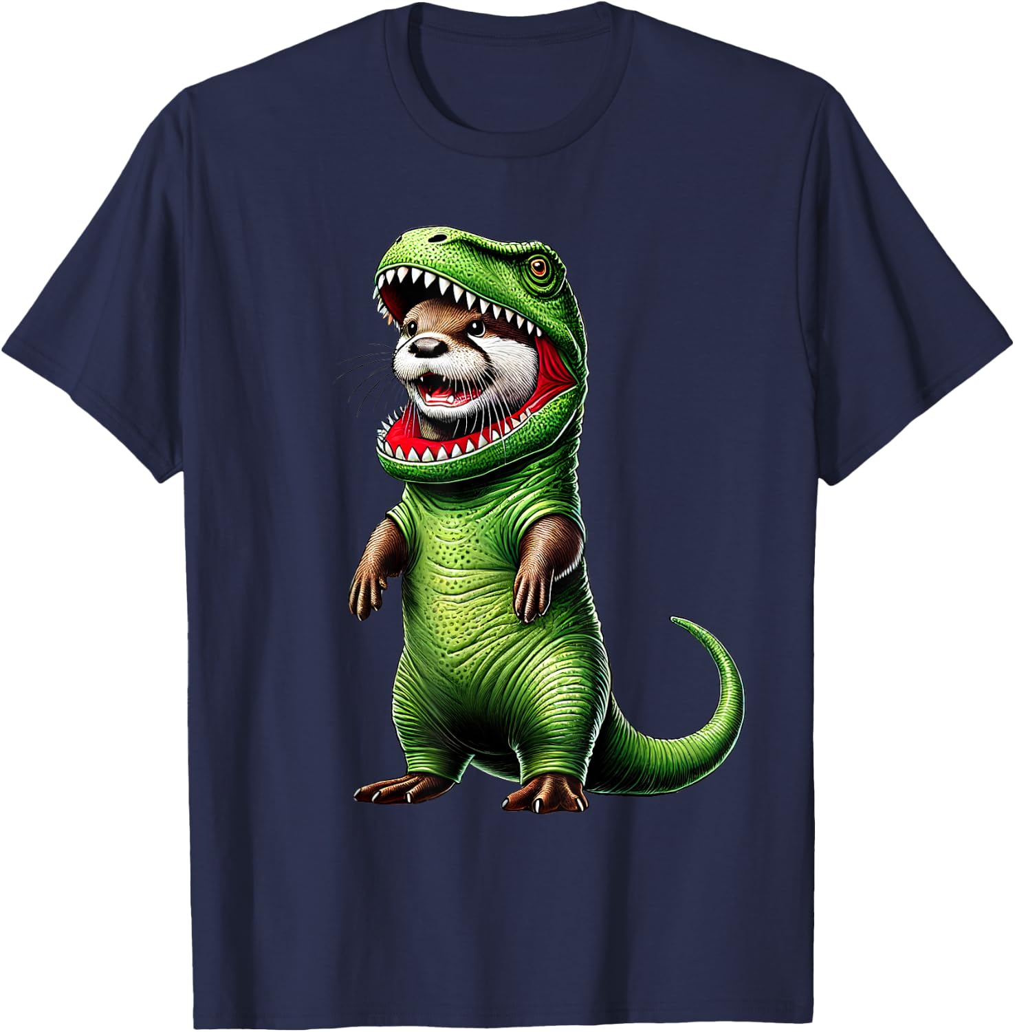 Funny Otter Wearing T-Rex Dinosaur Outfit Otter Lover T-Shirt - T-Shirt | Navy