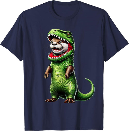 Funny Otter Wearing T-Rex Dinosaur Outfit Otter Lover T-Shirt - T-Shirt | Navy