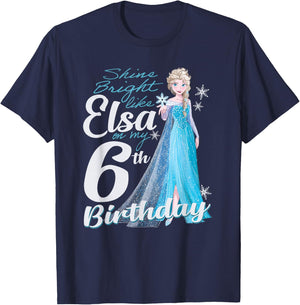 Disney Frozen Bright Like Elsa 6th Birthday , black T-Shirt - T-Shirt | Navy