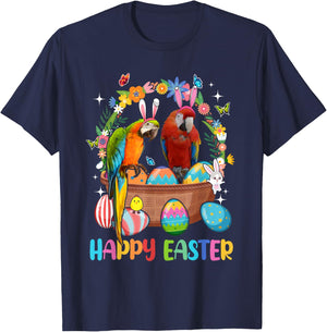 Happy Easter Three Cute Bunny Parrots In Eggs Basket Lover T-Shirt - T-Shirt | Navy