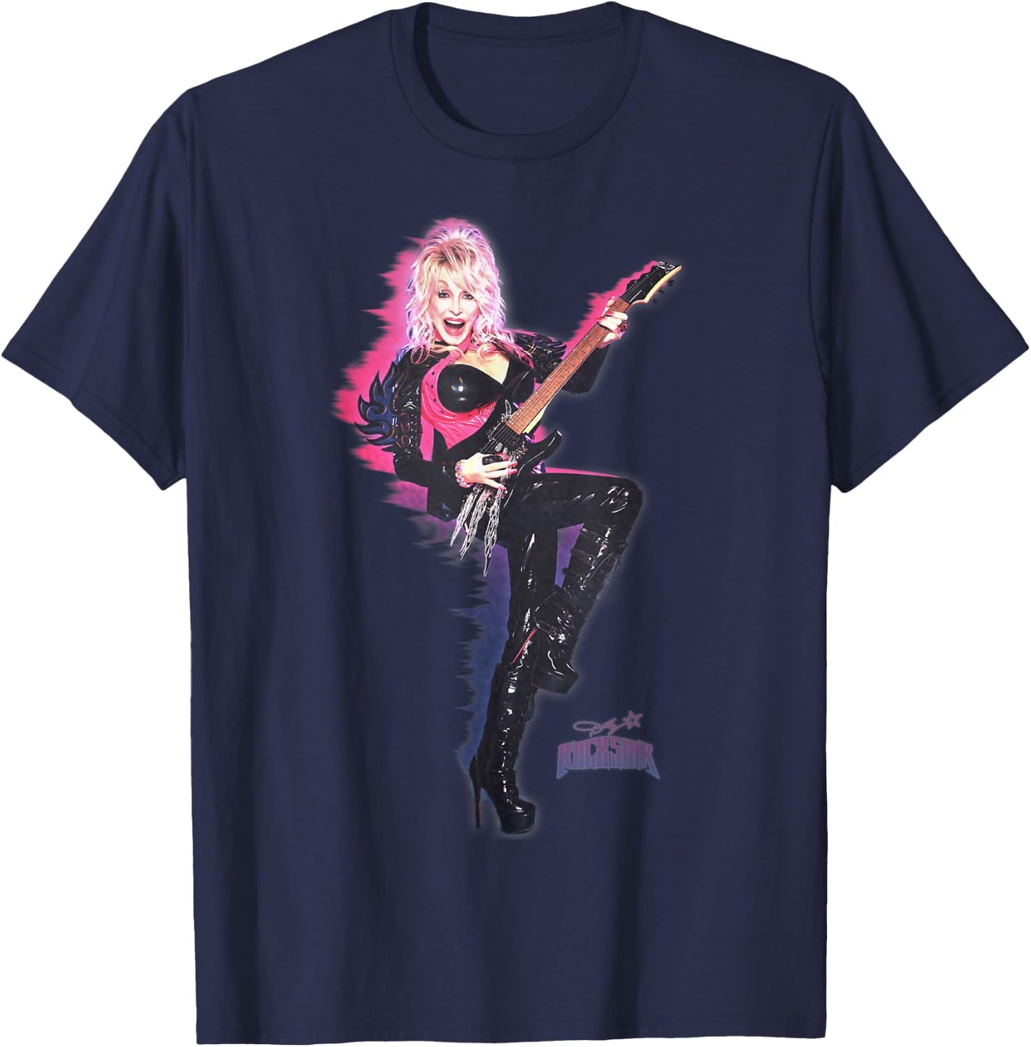 Dolly Parton Rockstar On Fire , Black, S T-Shirt - T-Shirt | Navy