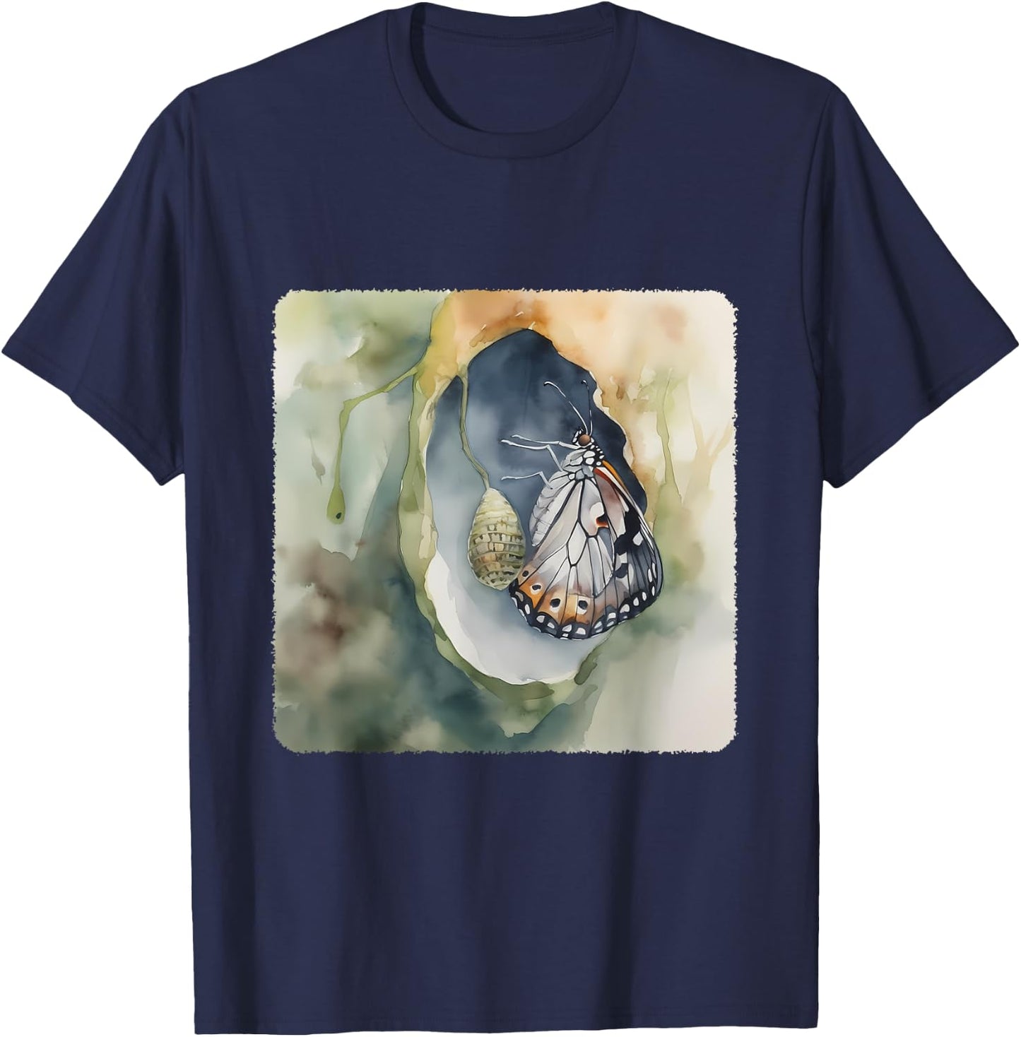 A Butterfly Emerging From A Cocoon. Butterfly Life Cycle T-Shirt - T-Shirt | Navy