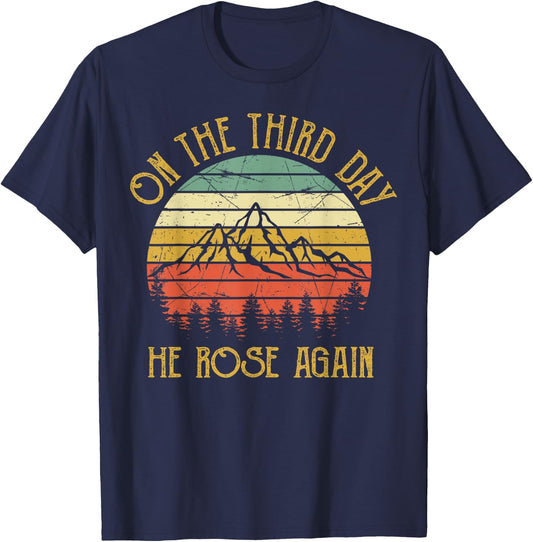On The Third 3rd Day He Rose Again Vintage Christian Easter T-Shirt - T-Shirt | Navy