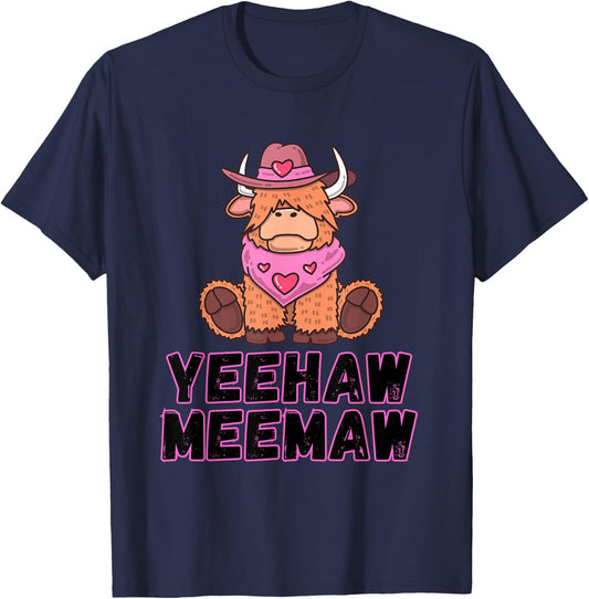 Yeehaw Meemaw Funny, Cute, Trending, Country, Cow T-Shirt - T-Shirt | Navy