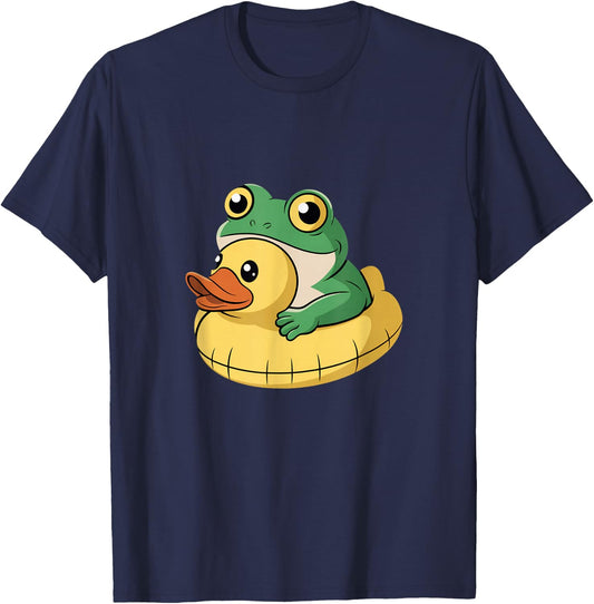Frog with Duck Float Cute Vacation Beach Pool Humor T-Shirt - T-Shirt | Navy