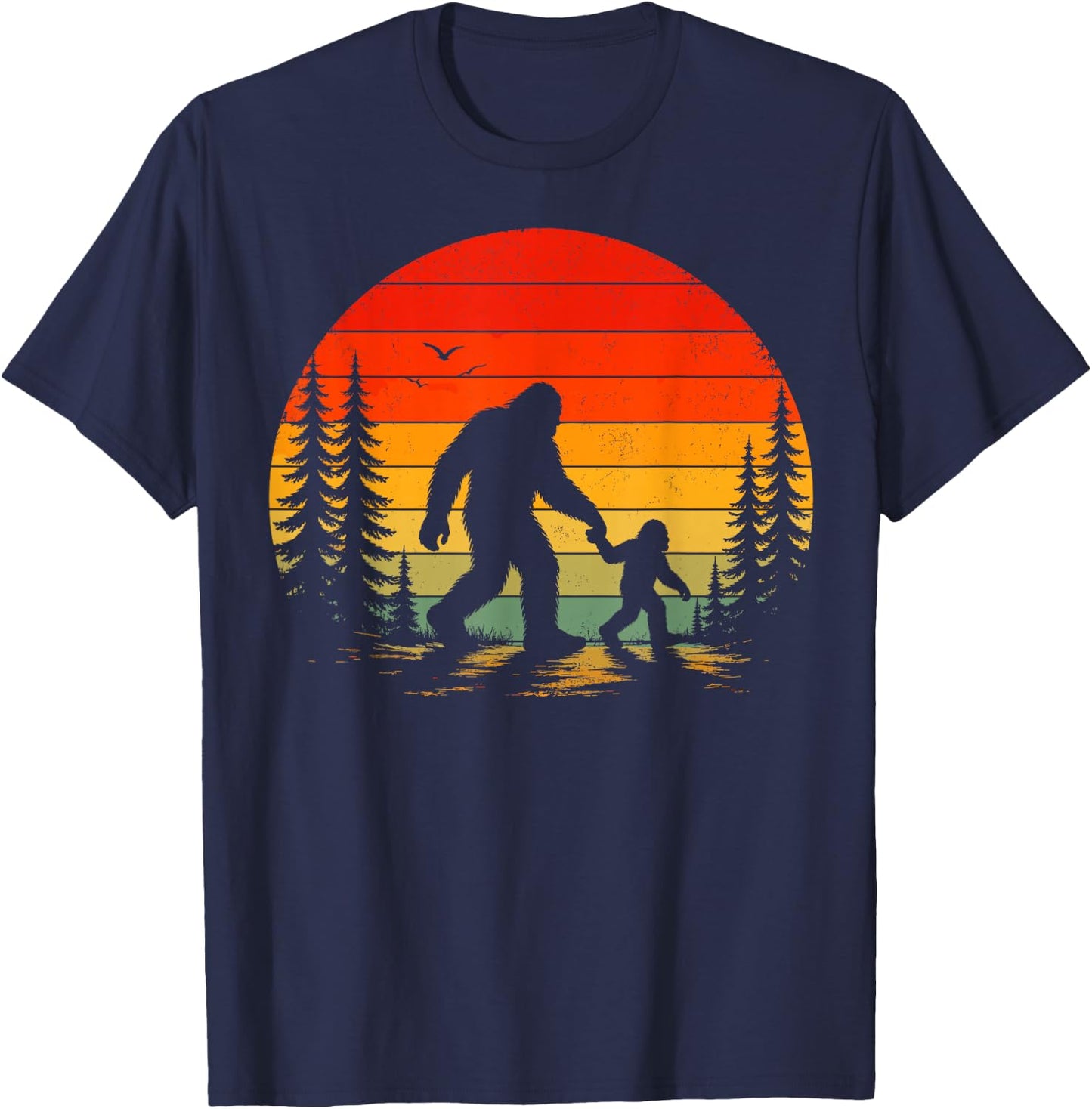 Vintage Bigfoot Dad Father and Son Matching Father's Day T-Shirt - T-Shirt | Navy