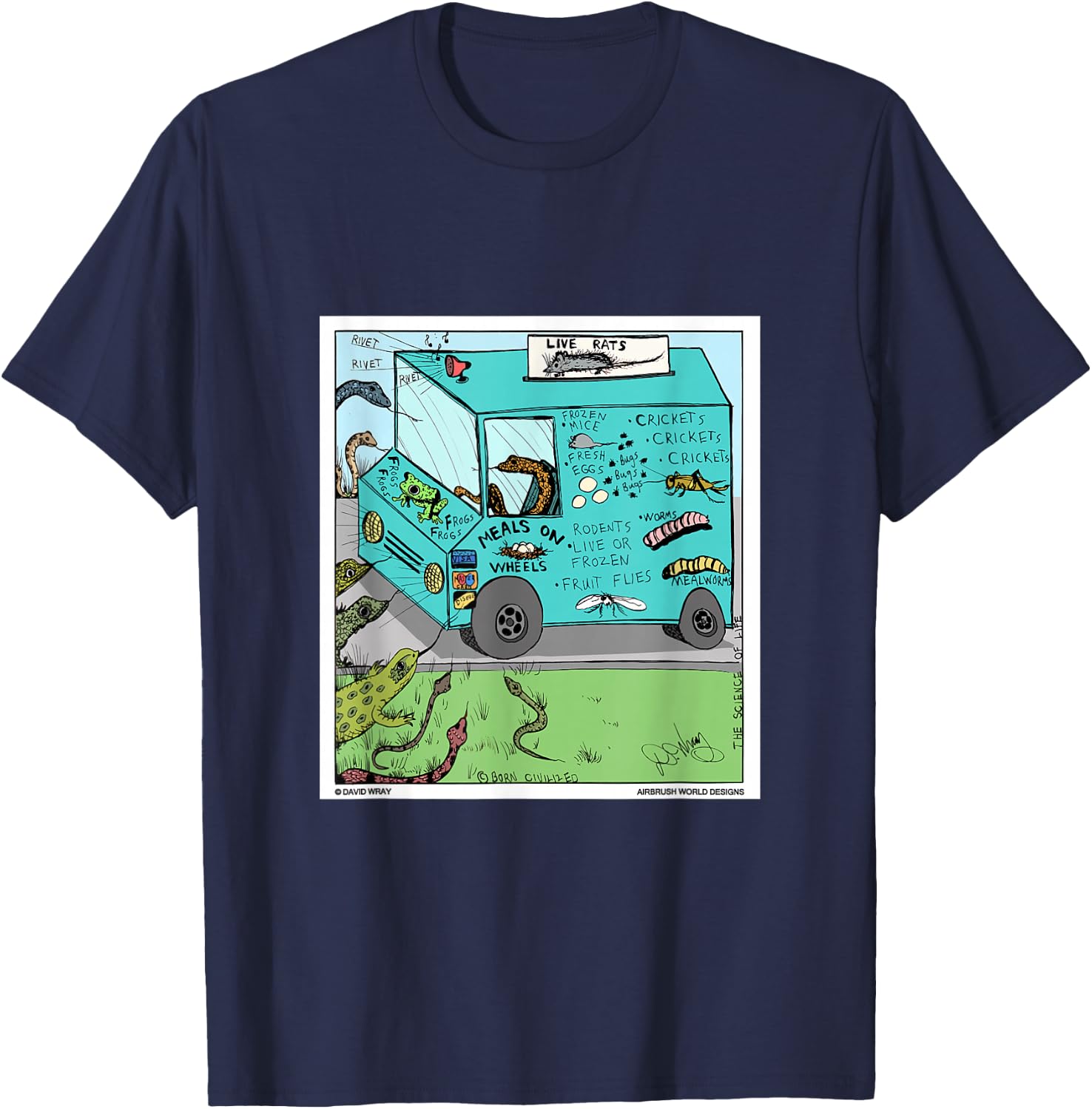 Snakes Lizards Reptile Snacks Food Truck Funny Novelty Gift T-Shirt - T-Shirt | Navy