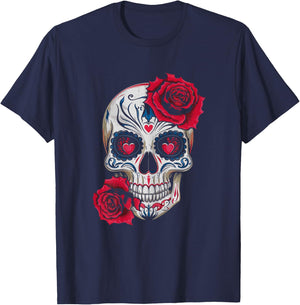 Women's Mexican Skull I Dia de Los Muertos Women's , Black, Female X-Small T-Shirt - T-Shirt | Navy