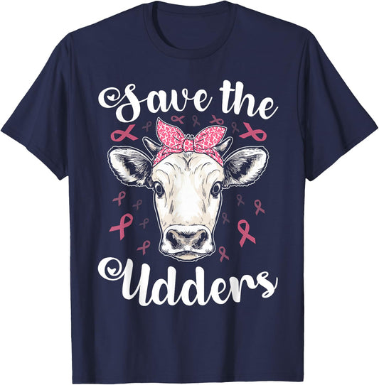 Save the udders cow support breast cancer awareness funny T-Shirt - T-Shirt | Navy