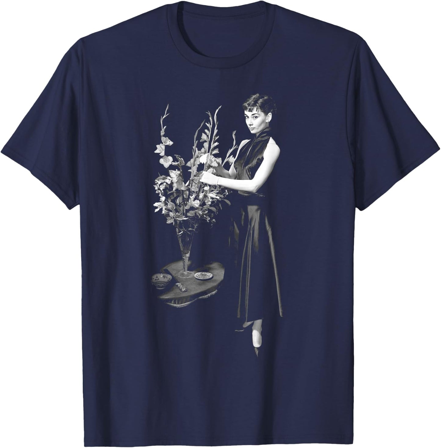 Audrey Hepburn Flowers T-Shirt - T-Shirt | Navy