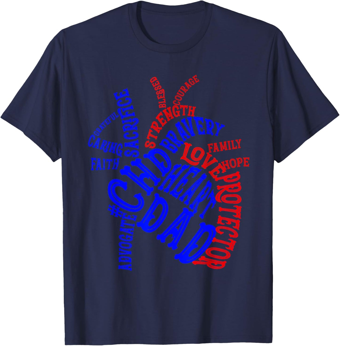 Heart Dad CHD Congenital Heart Defect Awareness Month Ribbon T-Shirt - T-Shirt | Navy