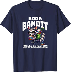 Love to Read and Fueled by Fiction Raccoon-Bookworm Book Bandit - Black, Small T-Shirt - T-Shirt | Navy