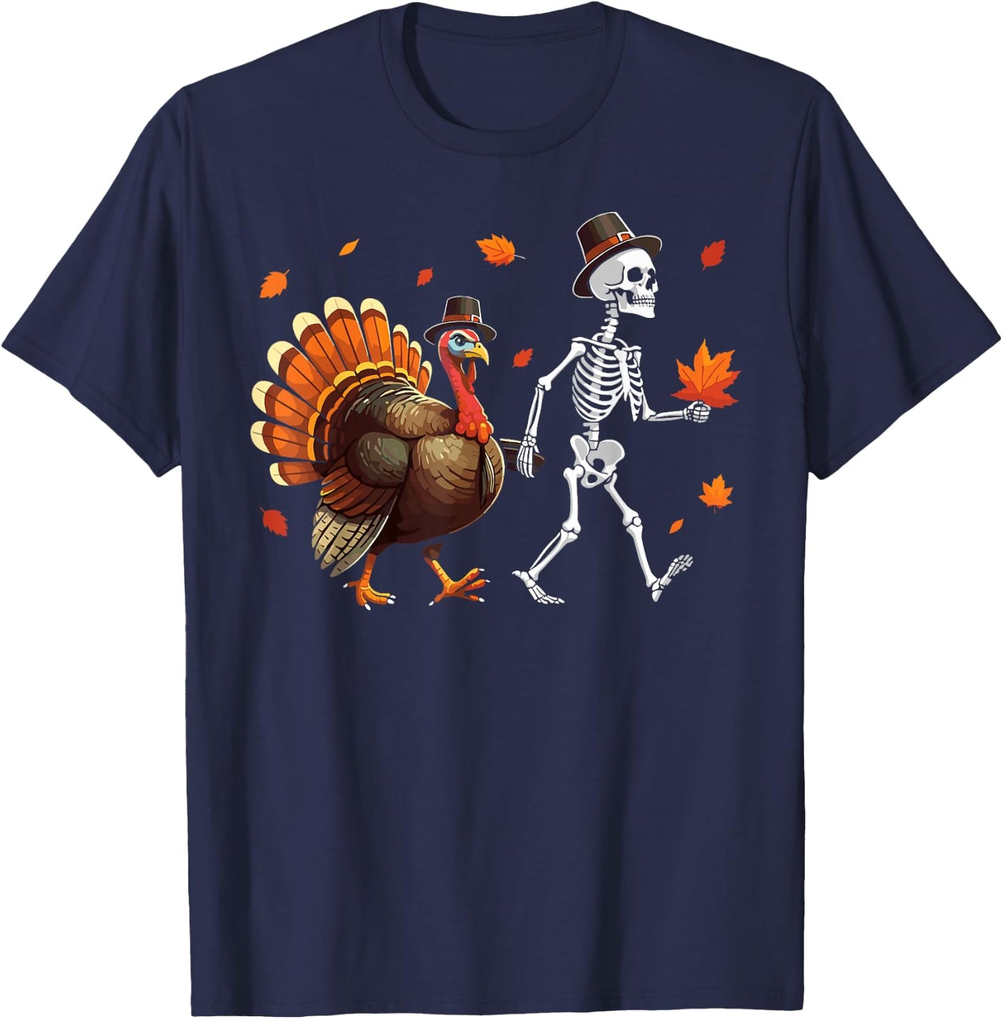 Skeleton Turkey pilgrim thanksgiving pumpkin fall kids T-Shirt - T-Shirt | Navy