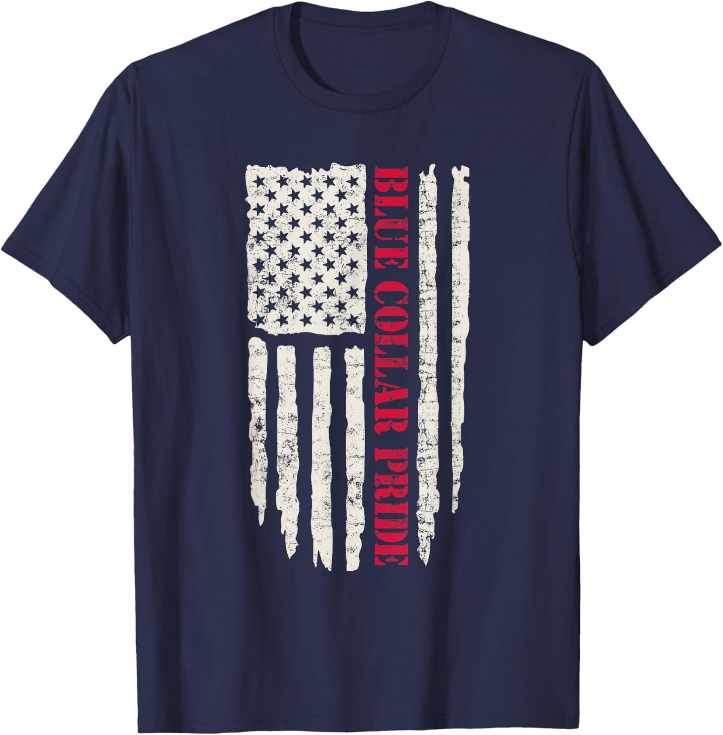Patriotic Workman US Flag Worker Proud Blue Collar Pride T-Shirt - T-Shirt | Navy