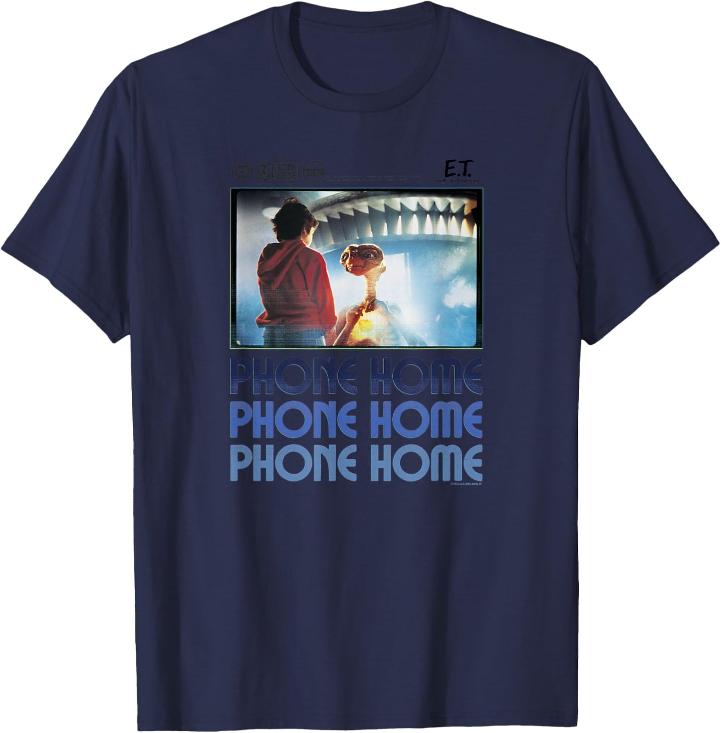 E.T. And Elliott Phone Home Spaceship Poster T-Shirt - T-Shirt | Navy