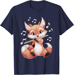 Fox Playing Flute T-Shirt - T-Shirt | Navy