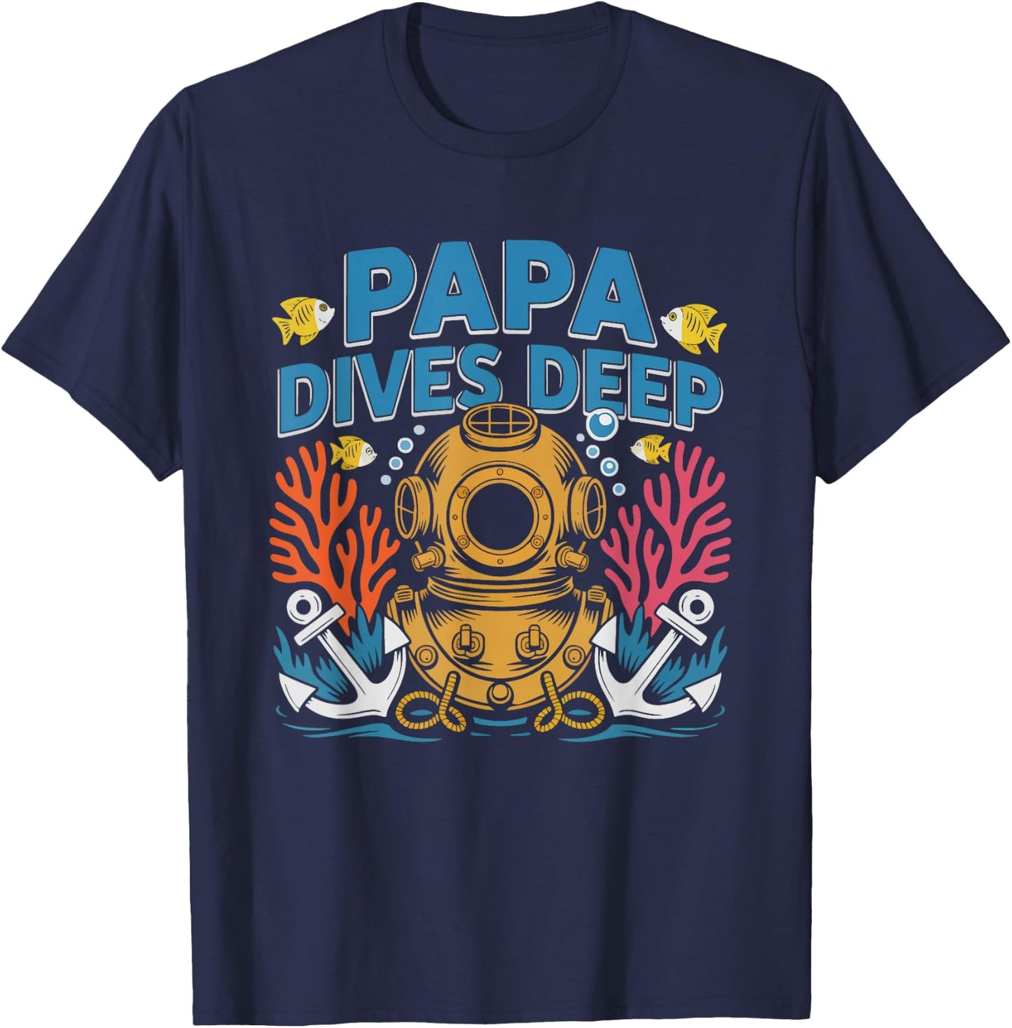 Scuba Diving Grandpa Deep Sea Papa Vintage Dive Badge Ocean T-Shirt - T-Shirt | Navy