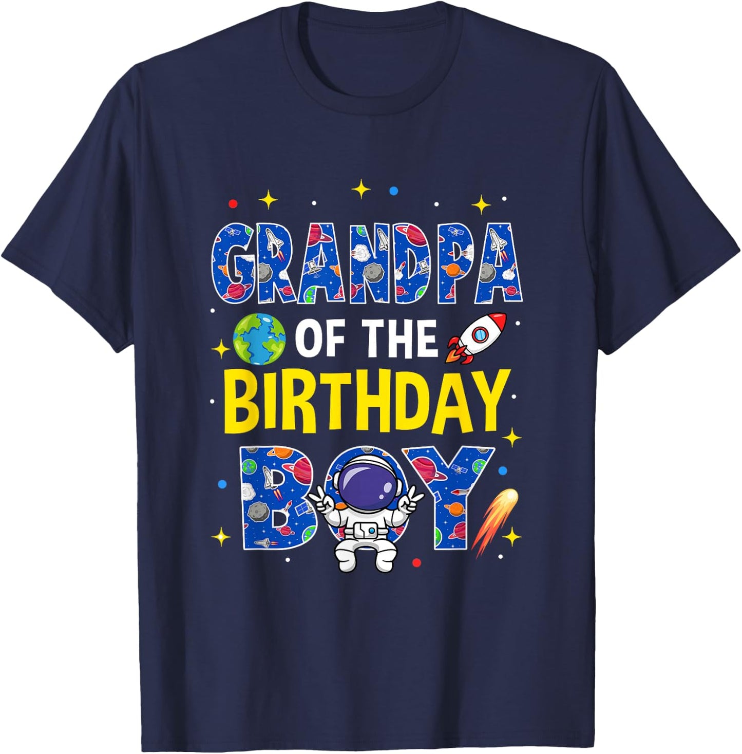 Grandpa of The Birthday Boy Space Astronaut Family Birthday T-Shirt - T-Shirt | Navy