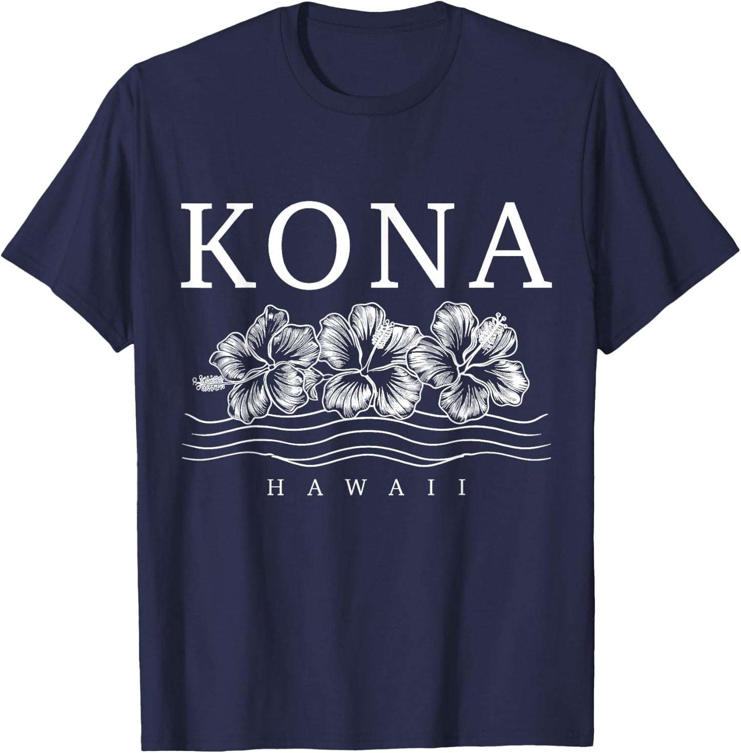 Kona Hawaii Hawaii Hawaii Hibiscus Flowers Surfer Souvenir T-Shirt - T-Shirt | Navy