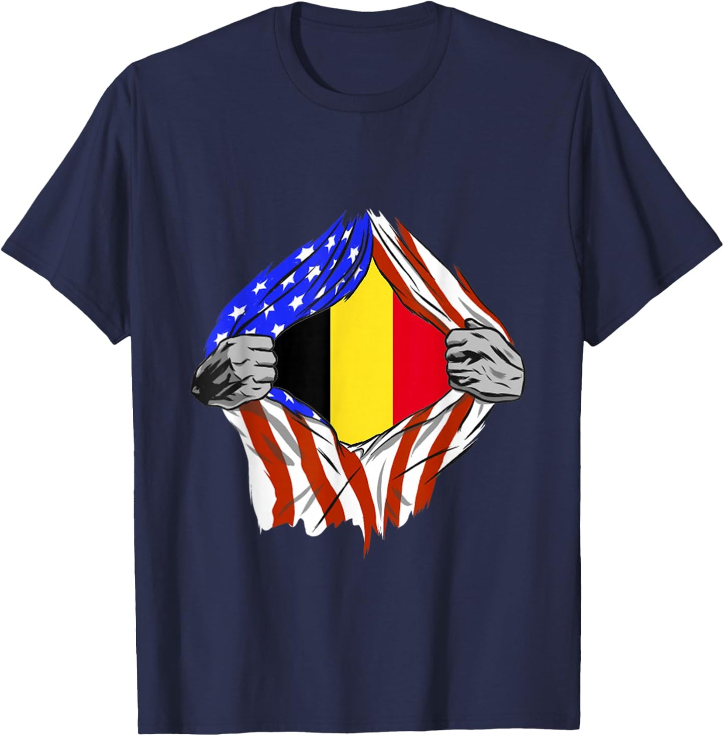 Belgium Flag Chest America USA Belgian Pride Belgian Roots T-Shirt - T-Shirt | Navy