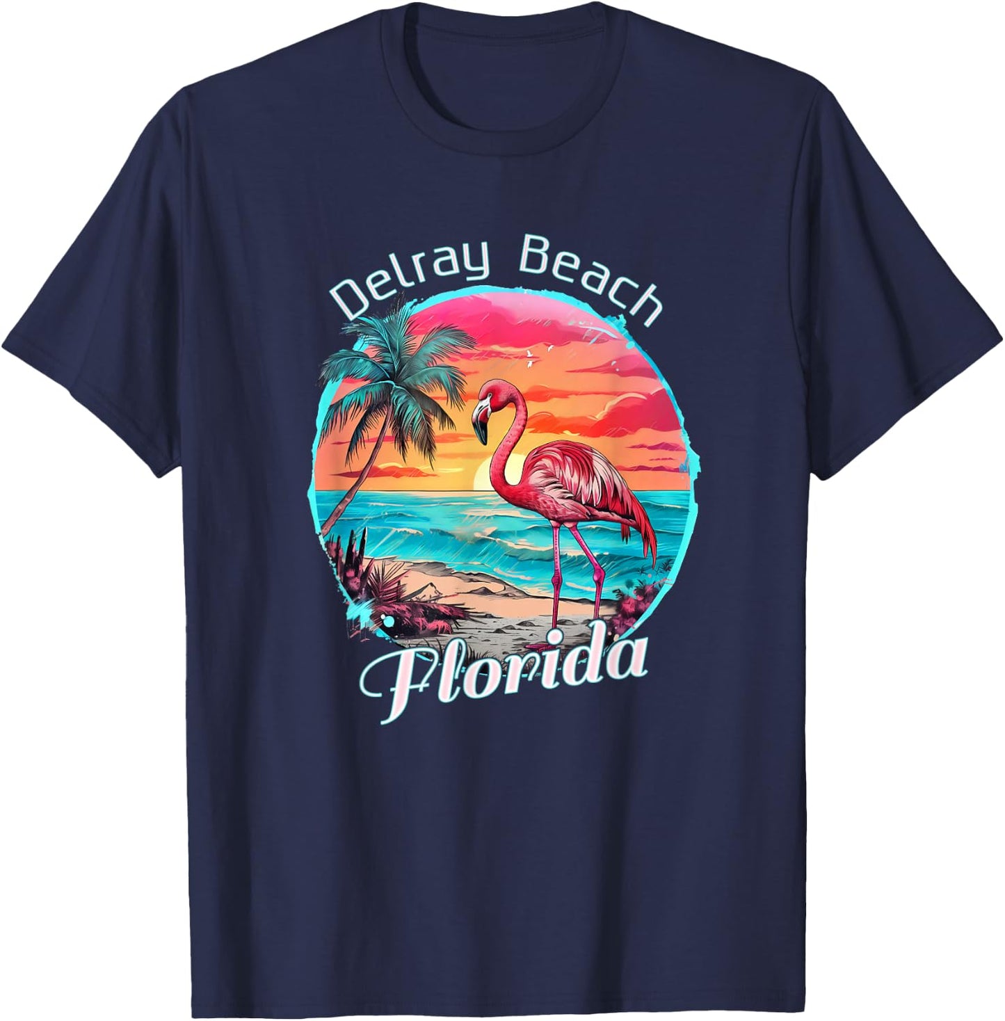 Delray Beach Florida Beach Flamingo Tropical Souvenir T-Shirt - T-Shirt | Navy