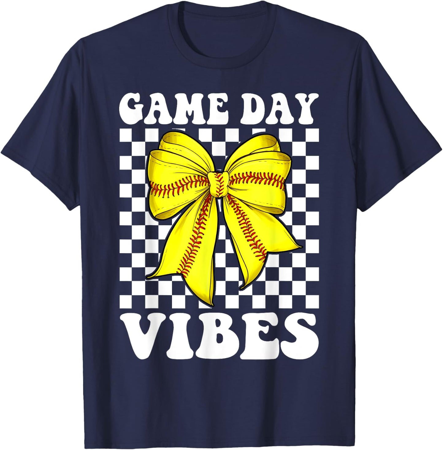 Groovy Softball Game Day Vibes Coquette Bow Girls Women T-Shirt - T-Shirt | Navy