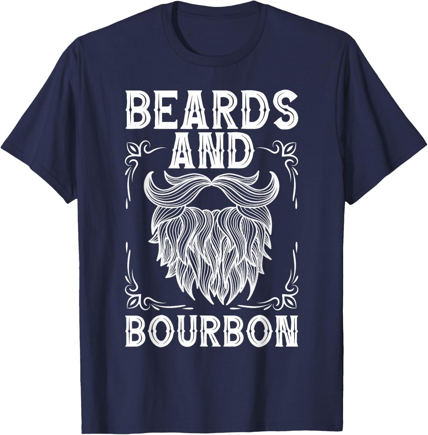 Beard Bourbon Lover Drinking Husband Papa Grandpa Dad T-Shirt - T-Shirt | Navy